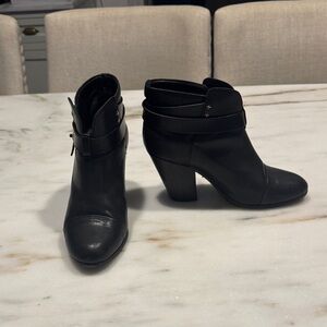 rag & bone Black Leather Ankle Booties with Strap
